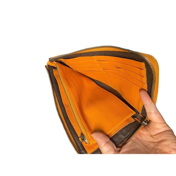 2010 BOTTEGA VENETA WOVEN LEATHER ZIP AROUND WALLET ORANGE - Picture 7 of 14